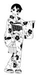  black_hair fuura_kafuka hair_ornament handbag japanese_clothes kimono kumeta_kouji monochrome official_art sandals sayonara_zetsubou_sensei short_hair simple_background 