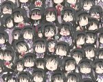  akemi_homura animal_ears bad_id black_eyes blush cat_ears clone closed_eyes eyes_closed glasses hair_ribbon hairband kemonomimi_mode magical_girl mahou_shoujo_madoka_magica makino_(ukiuo) multiple_persona o_o open_eyes open_mouth purple_eyes red-framed_glasses ribbon school_uniform spoilers tileable too_many violet_eyes |_| 