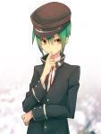  bad_id green_hair hat highres male myou_mu naoi_ayato school_uniform short_hair yellow_eyes 