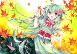  bow dress green_hair homare leaves original pink_eyes 