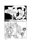  bat_wings bow braid breasts cirno cirno-nee comic engrish fairy_wings hair_bow hat highres middle_finger mikazuki_neko monochrome ranguage remilia_scarlet short_hair smile swimsuit touhou translated wings 