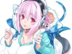  breasts cleavage headphones nana_g nitroplus open_mouth pink_eyes pink_hair solo sonico super_sonico 