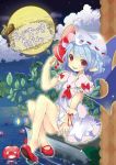  :p absurdres apple bare_legs blue_hair blush cherry cover cover_page food fruit highres jpeg_artifacts kedama_milk mary_janes no_socks red_eyes red_shoes remilia_scarlet shoe_dangle shoes short_hair solo tongue touhou water wrist_cuffs 