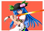 blue_hair hat hinanawi_tenshi iwanori long_hair red_eyes solo sword sword_of_hisou touhou weapon