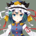  blue_eyes bust cyanomirahi green_eyes green_hair hat shikieiki_yamaxanadu short_hair solo touhou 