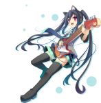  animal_ears black_hair boots cat_ears cosplay guitar hatsune_miku hatsune_miku_(cosplay) highres instrument k-on! long_hair masaki_(machisora) nakano_azusa open_mouth purple_eyes skirt solo thigh_boots thighhighs twintails very_long_hair violet_eyes vocaloid 