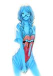  blue braid glasses heart-shaped_glasses monochrome original oversized_clothes sawasawa shirt_tug solo spot_color t-shirt the_rolling_stones tongue twin_braids 