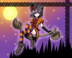  animal_ears black_hair bloomers catgirl gloves halloween moon original red_eyes short_hair thigh-highs thighhighs 