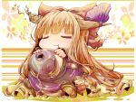  :3 blonde_hair bow chibi closed_eyes doromizu eyes_closed gourd hair_bow horn_ribbon horns ibuki_suika long_hair ribbon saliva solo spilling touhou 