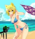  bad_id beach bikini blonde_hair fox_ears gap hole no_tail pomu short_hair swimsuit touhou wet yakumo_ran 