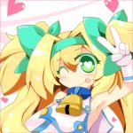  :p armpits blazblue blonde_hair bow gloves green_eyes hair_bow heart long_hair platinum_the_trinity quad_tails shirogane shirogane_(platinum) solo tongue twintails two_side_up v white_gloves wink 