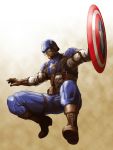  armor boots captain_america ffnf gloves helmet highres jumping manly marvel marvel_comics military military_uniform muscle noq oldschool realistic serious shield soldier steve_rogers uniform world_war_ii wwii 
