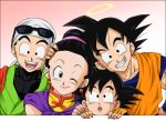  bandana black_hair chichi dragon_ball dragon_ball_z dragonball_z earrings father_and_son great_saiyaman grin halo hand_on_head ichi14 jewelry mother_and_son muscle open_mouth saiyaman siblings smile son_gohan son_gokuu son_goten song_goten sunglasses sunglasses_on_head teeth wink 