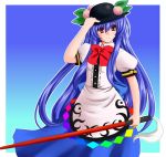 blue_hair hat hinanawi_tenshi iwanori long_hair long_skirt red_eyes skirt solo sword sword_of_hisou touhou weapon