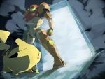  armor door dutch_angle fog gabu_kichi helmet light metroid nintendo pikachu pokemon reverse_trap samus_aran shadow super_smash_bros. weapon 