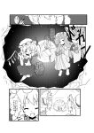  bat_wings book bow broken_wall cirno cirno-nee closed_eyes comic crescent fang flandre_scarlet hair_bow hat head_wings highres hole_in_wall hong_meiling ice ice_wings izayoi_sakuya koakuma long_hair mikazuki_neko monochrome moon night patchouli_knowledge reading remilia_scarlet short_hair swimsuit touhou translated wings young 