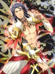  armor black_hair gaias jewelry male midriff muscle red_eyes sneer solo su_(113232) tales_of_(series) tales_of_xillia tattoo 