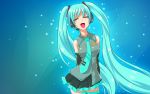  aqua_hair arms_behind_back artist_request closed_eyes el-sato eyes_closed hatsune_miku highres long_hair open_mouth simple_background singing solo thighhighs twintails very_long_hair vocaloid wallpaper 