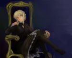  blonde_hair chair cleavage_cutout crossed_legs do do_(taka) fate/stay_night fate_(series) gothic_lolita legs_crossed lolita_fashion no_shoes pantyhose saber saber_alter sitting solo throne yellow_eyes 