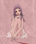  blood claymore knees_on_chest leg_hug long_hair purple_hair rephen riful sitting solo 