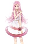  anemone anemone_(flower) bare_shoulders collar dress eureka_7 eureka_seven eureka_seven_(series) flower hagiwara_rin hair_ornament hairclip holding holding_flower long_hair mouth_hold petals pink_hair purple_eyes simple_background sleeveless solo violet_eyes 