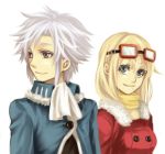  blue_eyes brother_and_sister brown_eyes ginji_(toa) goggles goggles_on_head lowres miho_(mi) mole noelle siblings tales_of_(series) tales_of_the_abyss white_hair 