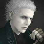  devil_may_cry devil_may_cry_3 f_(zxc0000) fingerless_gloves gloves looking_at_viewer male short_hair solo vergil white_hair 
