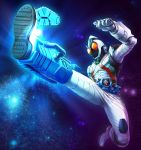  chainsaw helmet highres kamen_rider kamen_rider_fourze kamen_rider_fourze_(series) kicking space torio_(mocd1985) 