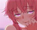  bare_shoulders blush face gasai_yuno hand_on_own_cheek hand_on_own_face hand_to_mouth hands kaisenn mirai_nikki pink_eyes pink_hair portrait rape_face smile solo yandere_trance you_gonna_get_raped 