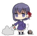  bad_id bugspray chibi empty_eyes fate/stay_night fate/zero fate_(series) hair_ribbon insecticide katori_buta matou_sakura no_mouth no_nose purple_eyes purple_hair ribbon short_hair simple_background solo sunameri_oishii violet_eyes young 