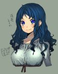  2011 adult blue_eyes blue_hair breasts bust dated fbc grey_background heartcatch_precure! kurumi_erika long_hair looking_at_viewer precure signature simple_background smile wavy_hair 