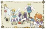  alternate_costume angel_wings animal_ears bad_id bandages black_legwear black_wings blonde_hair breath_of_fire breath_of_fire_i breath_of_fire_ii breath_of_fire_iii breath_of_fire_iv breath_of_fire_v cat_ears cat_tail contemporary facial_mark green_eyes green_hair hair_over_one_eye ikko117 multiple_girls nina_(breath_of_fire_i) nina_(breath_of_fire_ii) nina_(breath_of_fire_iii) nina_(breath_of_fire_iv) nina_(breath_of_fire_v) odd_one_out orange_hair pantyhose red_wings rinpoo_chuan school_uniform tail thigh-highs thighhighs white_legwear white_wings wings zettai_ryouiki 