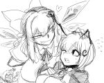  3girls adult antennae blush bow breasts cirno daiyousei hair_bow huge_breasts ice ice_wings large_breasts lip_licking long_hair monochrome multiple_girls sketch space_jin touhou wings wriggle_nightbug you_gonna_get_raped 