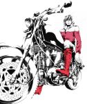  barnaby_brooks_jr boots glasses jacket jewelry male mochina motor_vehicle motorcycle necklace red_jacket solo spot_color tiger_&amp;_bunny vehicle 