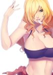  blue_eyes breasts cleavage drill_hair highres jacket jacket_around_waist large_breasts lips long_hair midriff navel oriana_thompson paper rby shikihara_mitabi simple_background smile solo teeth to_aru_majutsu_no_index 