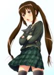  brown_eyes brown_hair chestnut_mouth cosplay crossed_arms diesel-turbo inoue_marina long_hair mikazuki_yozora mikazuki_yozora_(cosplay) minami-ke minami_kana school_uniform seiyuu_connection thigh-highs thighhighs twintails 