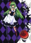  apron c.c. code_geass cream dress green_hair highres kimura_takahiro long_hair loose_thighhigh scan yellow_eyes 