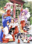  broom car cherry_(lucky_star) hair_ribbon highres hiiragi_kagami hiiragi_tsukasa itasha iwasaki_minami izumi_konata japanese_clothes kobayakawa_yutaka kusakabe_misao lucky_star miko minegishi_ayano minigirl motor_vehicle nyanmilla patricia_martin ribbon takara_miyuki tamura_hiyori torii vehicle wakase_izumi 