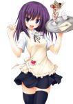  apron black_legwear blue_eyes blush glass long_hair looking_at_viewer open_mouth parfait purple_hair rough scribble simple_background skirt smile solo spoon suien thigh-highs thighhighs tray waitress water working!! yamada_aoi zettai_ryouiki 