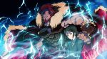  armor azu_(azzz) beard black_hair bob_cut brown_hair cape electricity facial_hair fate/stay_night fate/zero fate_(series) green_eyes hand_on_shoulder highres male manly multiple_boys necktie red_hair redhead rider_(fate/zero) size_difference waver_velvet 