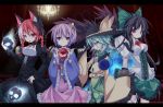  animal_ears arm_cannon black_dress black_hair black_wings bow braid cape cat_ears cat_tail chandelier comic dress futase_hijiri green_eyes green_hair hair_bow hair_ribbon hairband hand_on_hat hat heart kaenbyou_rin komeiji_koishi komeiji_satori letterboxed multiple_girls multiple_tails pink_hair purple_eyes red_eyes red_hair redhead reiuji_utsuho ribbon shirt skirt skull slit_pupils smirk space stained_glass tail third_eye touhou twin_braids violet_eyes weapon wings 