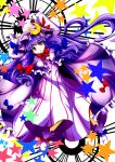  bow breasts crescent dress hair_bow hair_ribbon hat highres long_hair open_mouth patchouli_knowledge purple_hair red_eyes ribbon ryouryou solo star touhou very_long_hair 