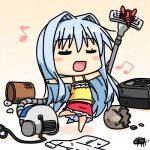  blush_stickers broken chibi cleaning closed_eyes clothes_on_floor cube_x_cursed_x_curious eyes_closed fear_kubrick fia_(ccc) hair_intakes k10k long_hair lowres messy_room musical_note solo spider trashcan vacuum_cleaner 