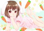  barefoot brown_hair bunnygirl inaba_tewi red_eyes short_hair stars touhou 