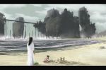  black_hair bridge castle child dress food fruit horns ico ico_(game) long_hair mono ocean sand_castle shadow_of_the_colossus spoilers watermelon white_dress young 