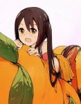  brown_hair food francisco_valle fruit long_hair open_mouth orange orange_eyes original skirt solo twintails vl 