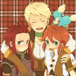  asch bad_id blonde_hair choker closed_eyes eyes_closed fingerless_gloves gloves green_eyes guy_cecil inamura_(yanahiyabao) long_hair luke_fon_fabre male mieu multiple_boys open_mouth red_hair redhead star tales_of_(series) tales_of_the_abyss 