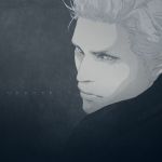  blue_eyes devil_may_cry devil_may_cry_3 f_(zxc0000) looking_at_viewer male short_hair simple_background solo vergil white_hair 