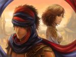  1girl brown_eyes brown_hair elika landscape prince_(2008) prince_(prince_of_persia) prince_of_persia prince_of_persia_(2008) scarf short_hair smile turban 