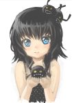  bare_shoulders black_dress black_hair blue_eyes camisole creature dress nigiriushi original portrait short_hair yami_shoujo 